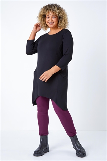 Curve Pocket Detail Stretch Tunic Top 19257908