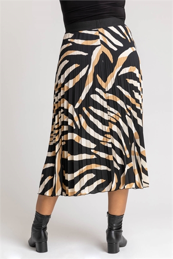Curve Abstract Print Pleated Midi Skirt 17019116