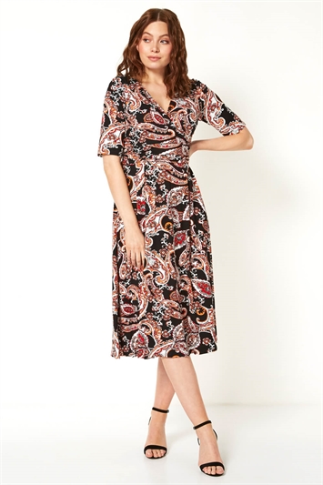 Paisley Print Wrap Midi Dress 14093608
