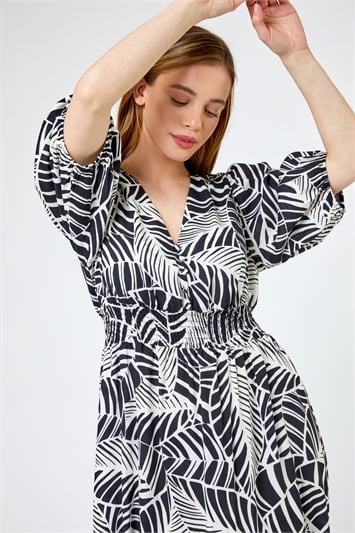 Petite Tropical Print Shirred Maxi Dress 14261208