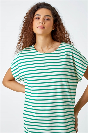 Cotton Blend Stripe Print T-Shirt 19287634