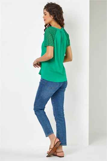 Embroidered Sleeve V-Neck Jersey T-Shirt 19155234