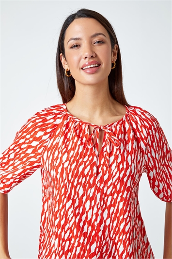 Abstract Print Tie Front Stretch Top 20152778