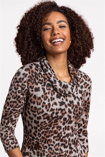 Leopard Print Cowl Neck Dress 14166816