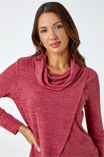 Wrap Front Cowl Neck Stretch Top 19245781