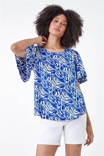 Abstract Print Flared Sleeve Top 20172909