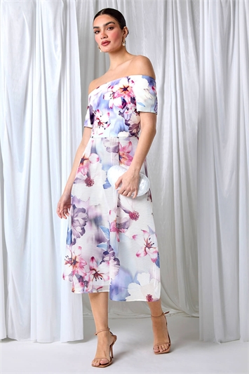 Floral Print Premium Stretch Bardot Dress 14416836