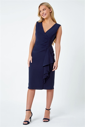 Petite Ruched Waterfall Stretch Dress 14450360
