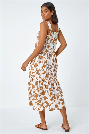 Sleeveless Cotton Floral Midi Dress 14480107