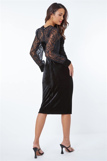 Lace Detail Velvet Dress 14316408