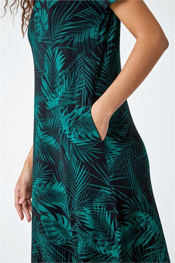 Leaf Print Stretch Midi Dress 14520034