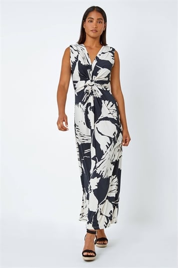 Sleeveless Floral Print Maxi Stretch Dress 14415208
