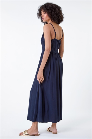 Lace Bodice Shirred Midi Dress 14483960