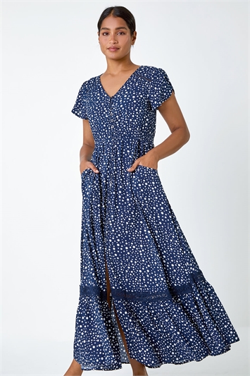 Polka Dot Lace Detail Maxi Dress 14492560