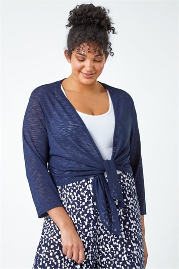 Curve Tie Front Stretch Cropped Cardigan 19292060