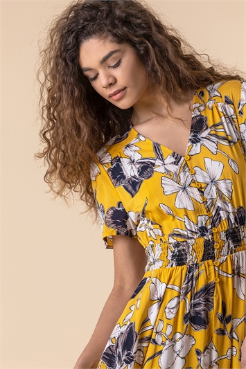 Floral Print Shirred Waist Maxi Dress 14142701