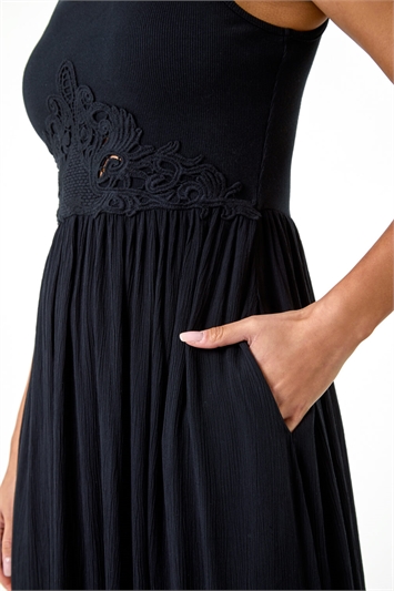 Cotton Blend Lace Detail Midi Dress 14489708