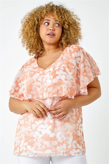 Curve Floral Chiffon Overlay Top 20122322
