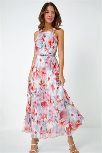Floral Pleated Halterneck Maxi Dress 14350364