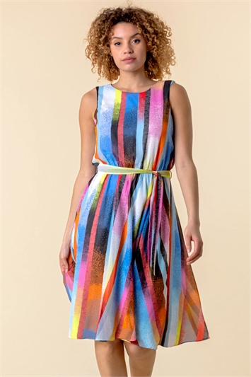 Rainbow Stripe Print Midi Dress 14097958
