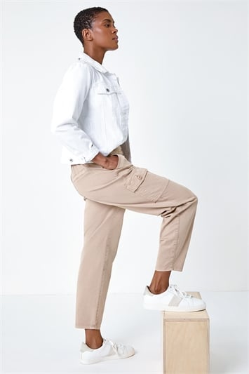 Casual Elastic Waist Cropped Cargo Trousers 18023459