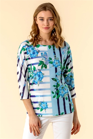 Floral Striped Batwing Top 19097945