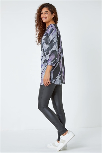 Abstract Print Pocket Detail Tunic Stretch Top 19245476