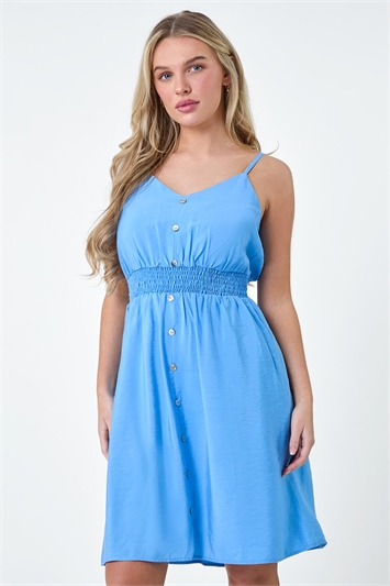 Petite Plain Strappy Shirred Dress 14512609