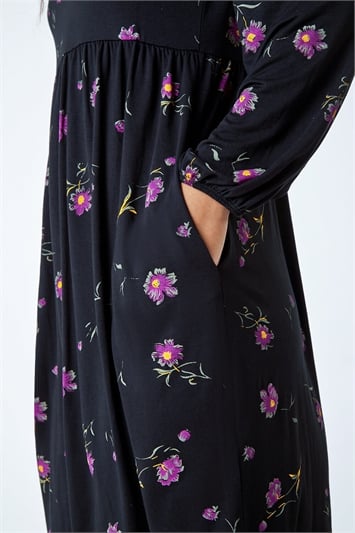 Floral Print Pocket Stretch Smock Dress 14471708