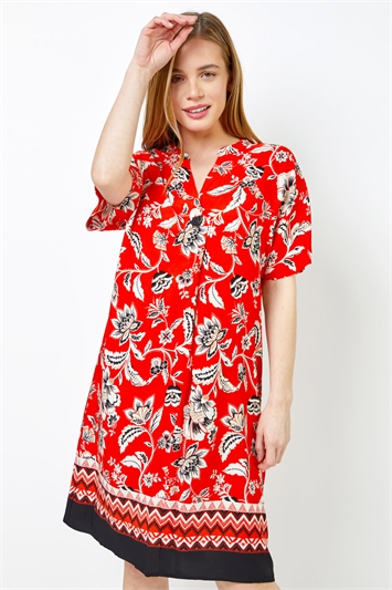 Petite Contrast Floral Print Shirt Dress 14270322