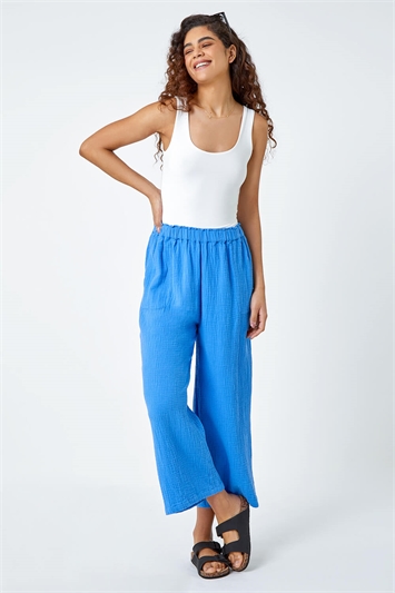 Textured Cotton Culotte Trousers 18053709