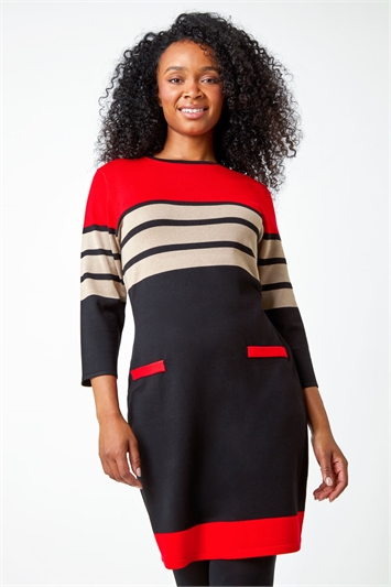 Petite Stripe Print Pocket Jumper Dress 14424878