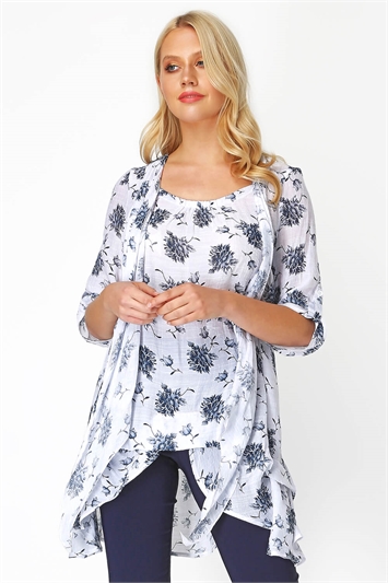 Floral Print Crinkle Tunic Top 20010609