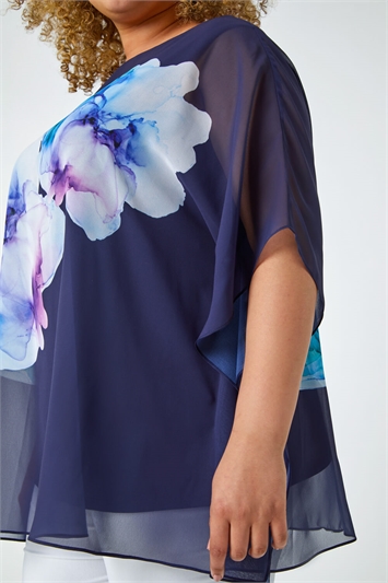 Curve Floral Chiffon Overlay Top 20122960