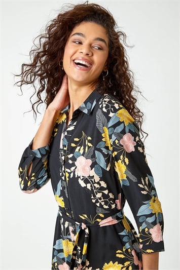 Floral Print Midi Shirt Dress 14373208