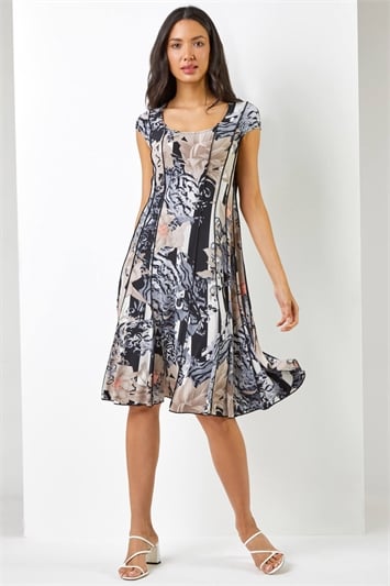 Abstract Floral Print Panel Dress 14262008