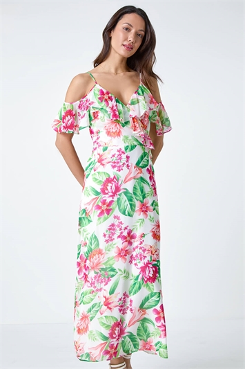 Floral Print Cold Shoulder Midi Dress 14397838