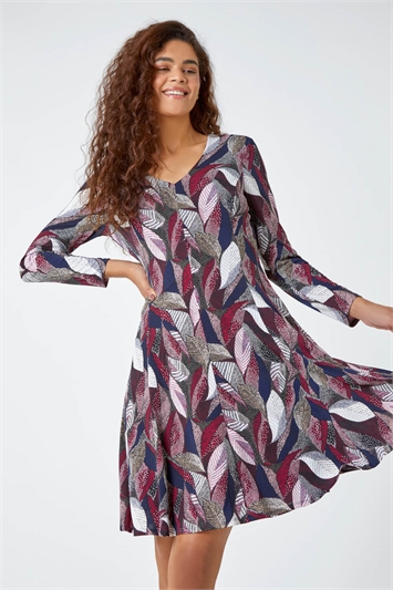 Textured Leaf Stretch Panel Dress 14432411