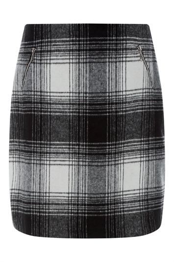 Checked Zip Detail Brushed A line Skirt 17003008