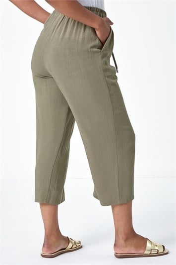 Petite Linen Mix Wide Cropped Trousers 18054440