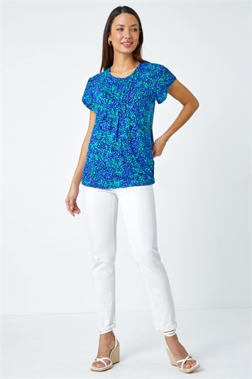 Ditsy Spot Print Pleated Stretch Top 19264009