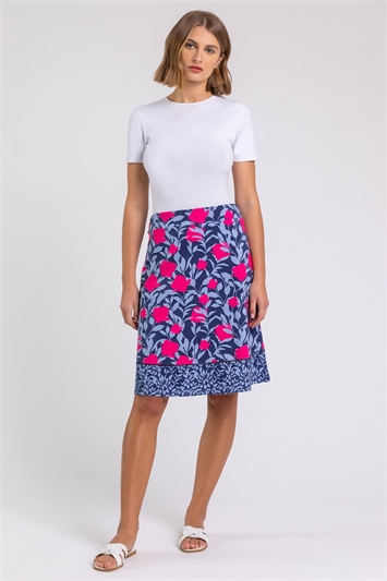 A Line Floral Print Elastic Waist Skirt 17028209