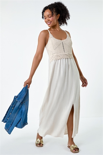 Petite Crochet Bodice Cotton Maxi Dress 14592959