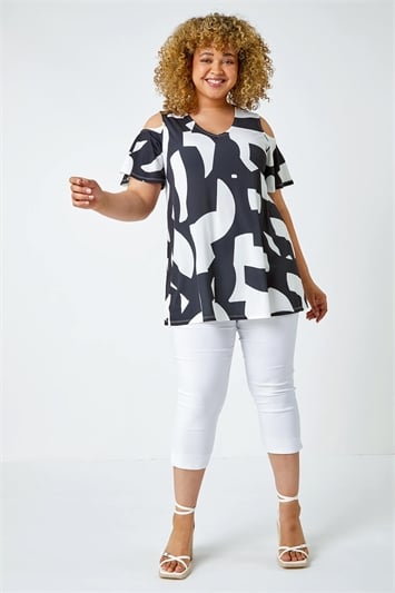 Curve Abstract Cold Shoulder Stretch Top 19234208