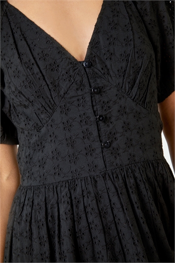 Broderie Puff Sleeve Cotton Midi Dress 14398508