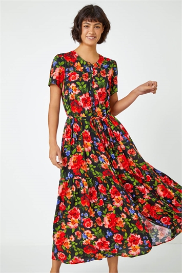 Floral Print Tiered Midi Dress 14291878