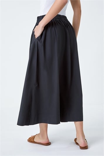 Elastic Waist Cotton Poplin A Line Pocket Skirt 17043908