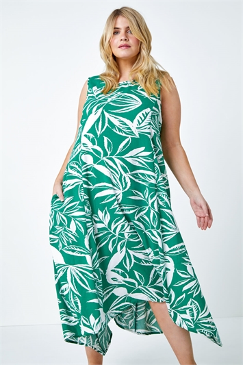Curve Leaf Print Midi Dress 14498934