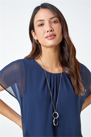 Chiffon Jersey Blouson Top with Necklace 19232060