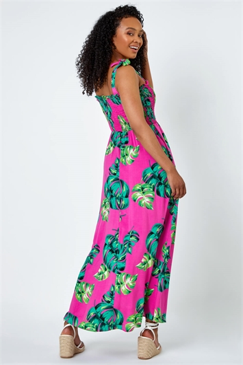 Petite Tropical Print Shirred Maxi Dress 14401172